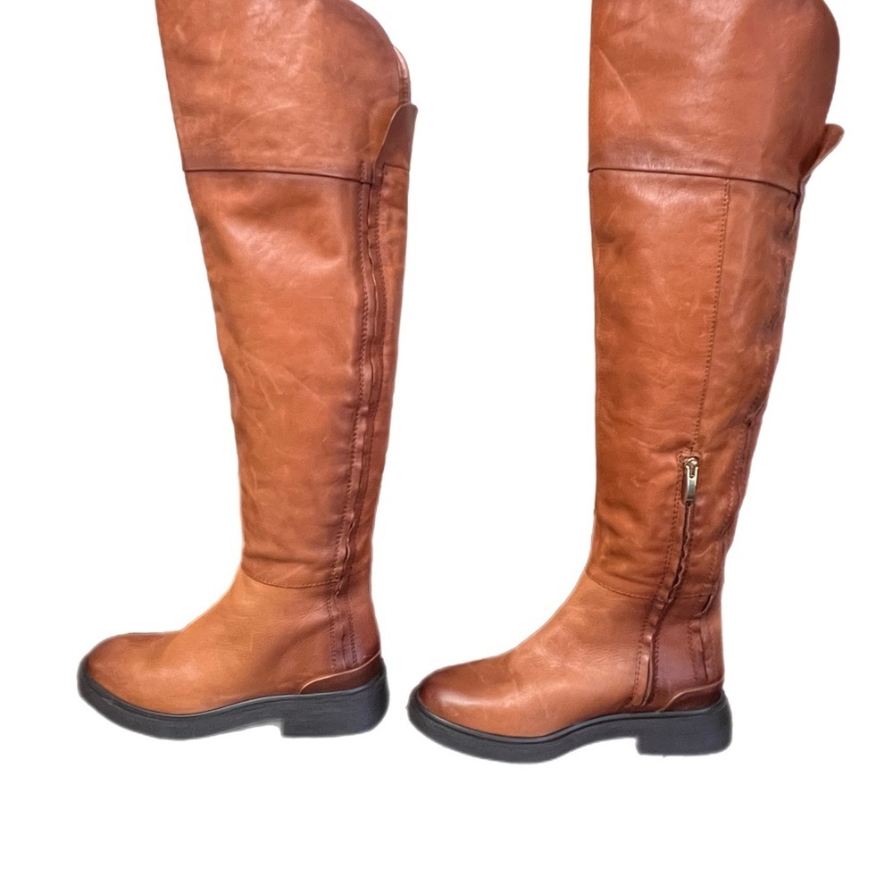Brown Orange Cognac Genuine Leather Lug High Shaft Boots. Pre- Owned. - Picture 3 of 8